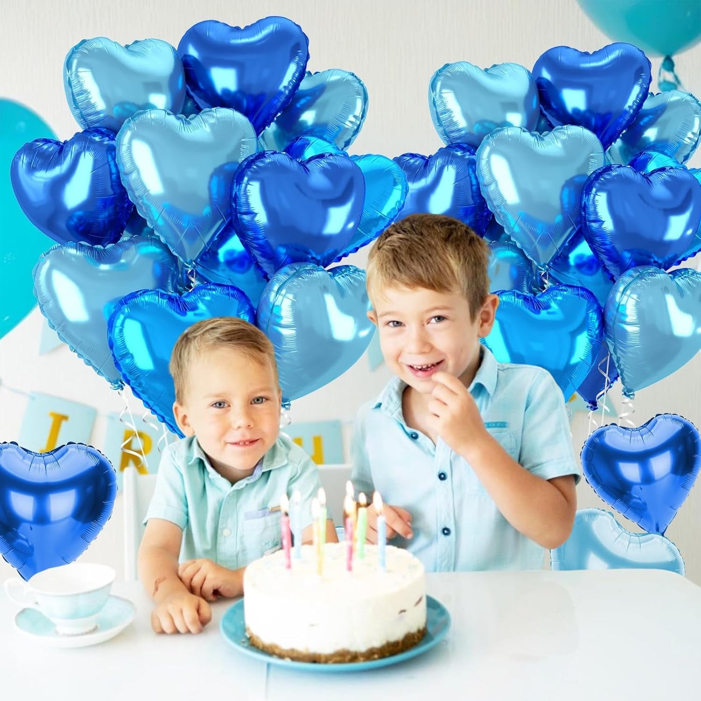 12 Pcs Heart Balloons, 18 inch Blue Heart Shaped Balloon, Large Helium Foil Blue Balloons for Wedding Baby Shower Anniversary Backdrop Valentine Theme Party Decoration