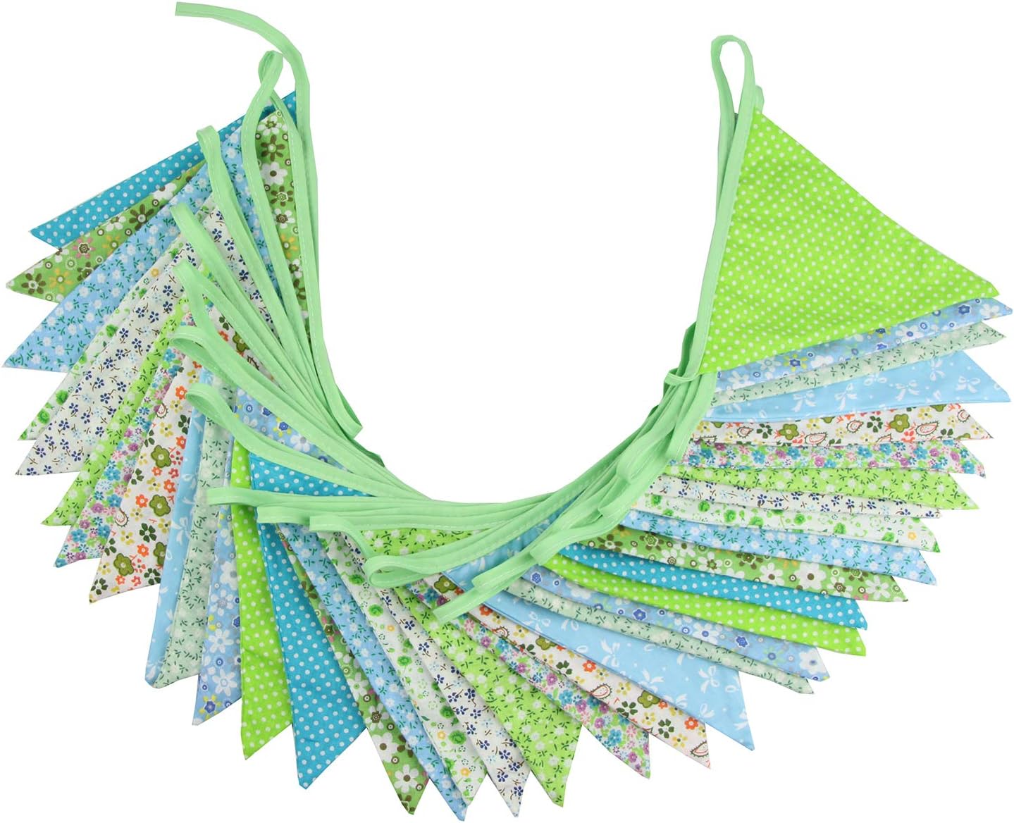 10M/32Ft Triangle Bunting Banner, 36 Pcs Cotton Fabric Flags Pennant Garlands for Birthday Party, Wedding, Baby Shower, Outdoor and Home Decorations (Green)