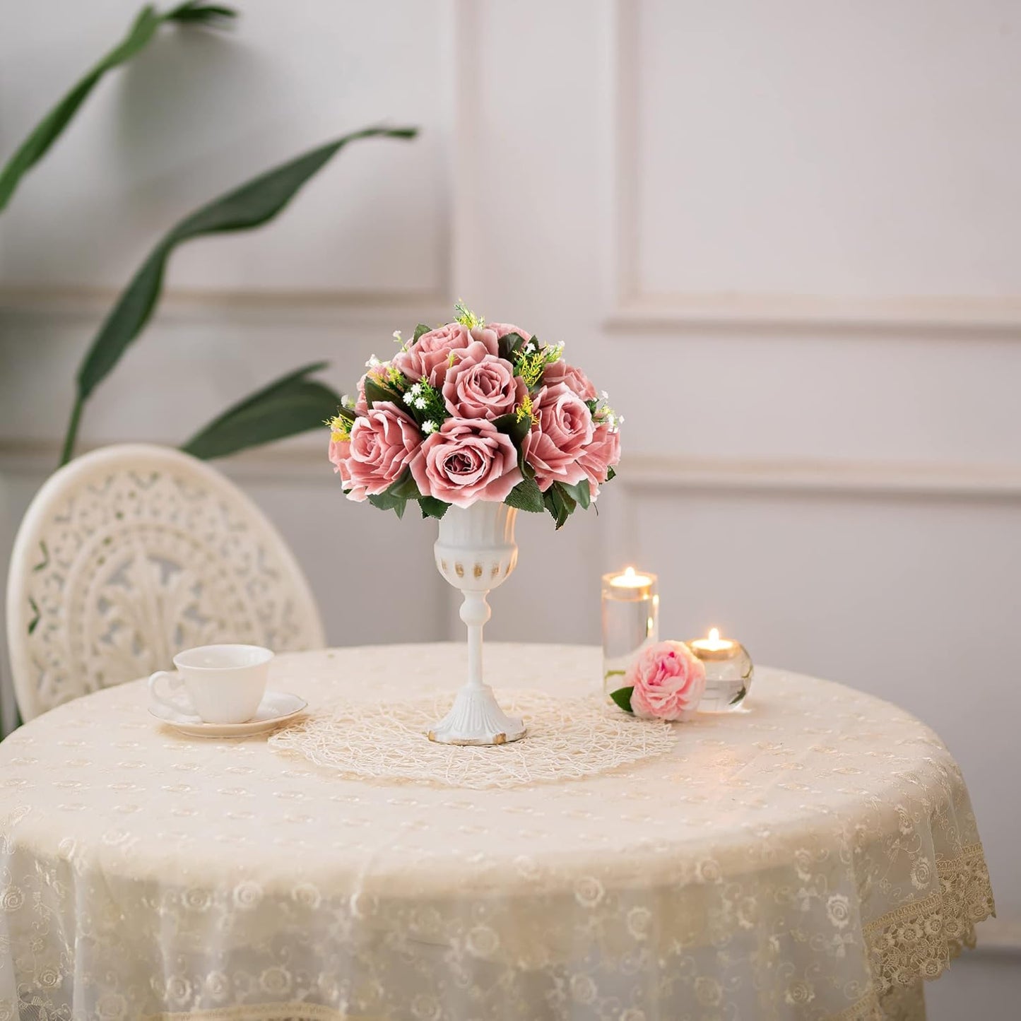 BLOSMON Dusty Pink Flowers Centerpieces: 2 Pcs Artificial Roses Flowers Balls for Wedding Dinning Table - Fake Silk Kissing Floral Arrangement for Home Party Event Decor