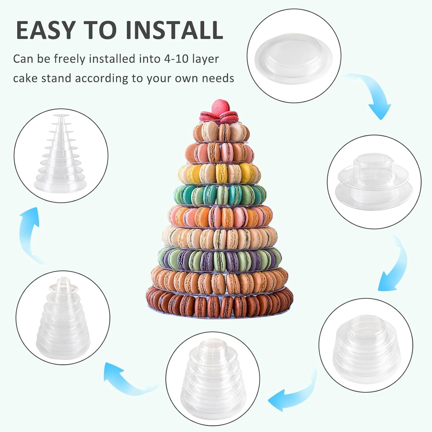 10 Tiers Macaroon Tower Stand, Round Macaron Tower Cake Display Rack Plastic Cupcake Stand Macarons Desserts Serving Tray for Birthday Wedding Party Decor (10 Tiers)