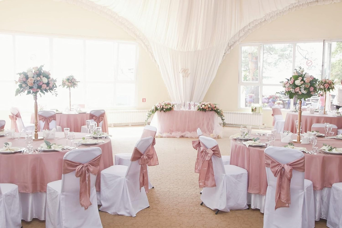 100 PCS Satin Chair Sashes Decorative Bow Chair Ribbon Bows Chairs Cover Band Back Sashes Ties for Wedding Party Ceremony Reception Events Banquet Restaurant Home Kitchen Decor(7 x108 inch,Rose Gold)