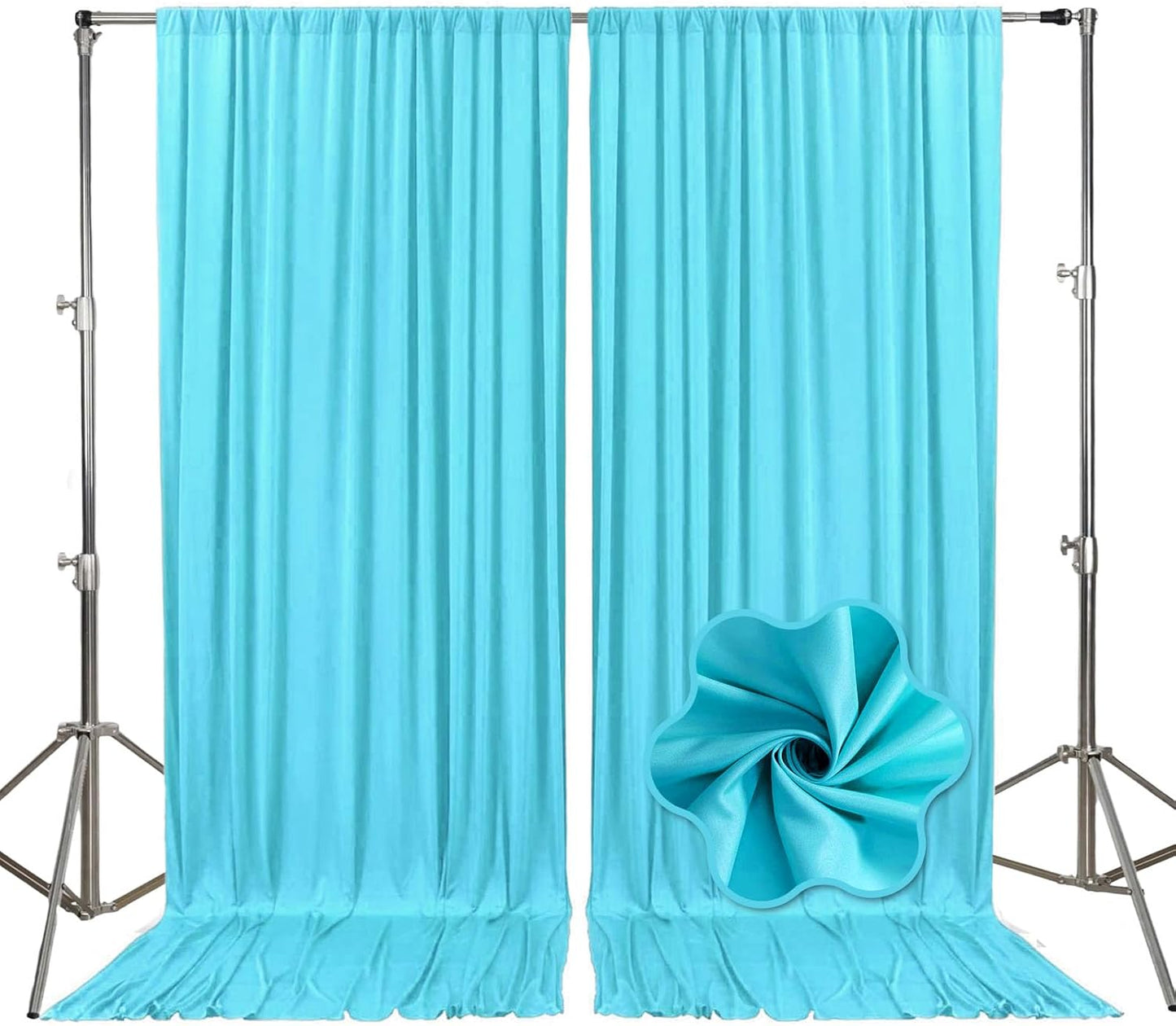 10ft x 10ft Sky Blue Backdrop Curtains for Parties, Fabric Satin Background Curtain with Rod Pockets for Weddings, Birthday, Baby Shower, Photography, Graduation Party Backdrop Drapes, 2 Panels