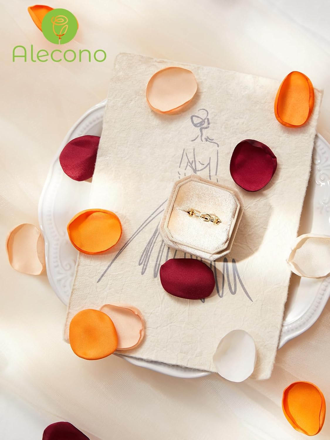 Alecono 400 pcs Silk Rose Petals, Faux Rose Flower Petals for Wedding Flower Girl, Orange Fall Fake Silk Petals Artificial Flower Petals for Bridal Shower