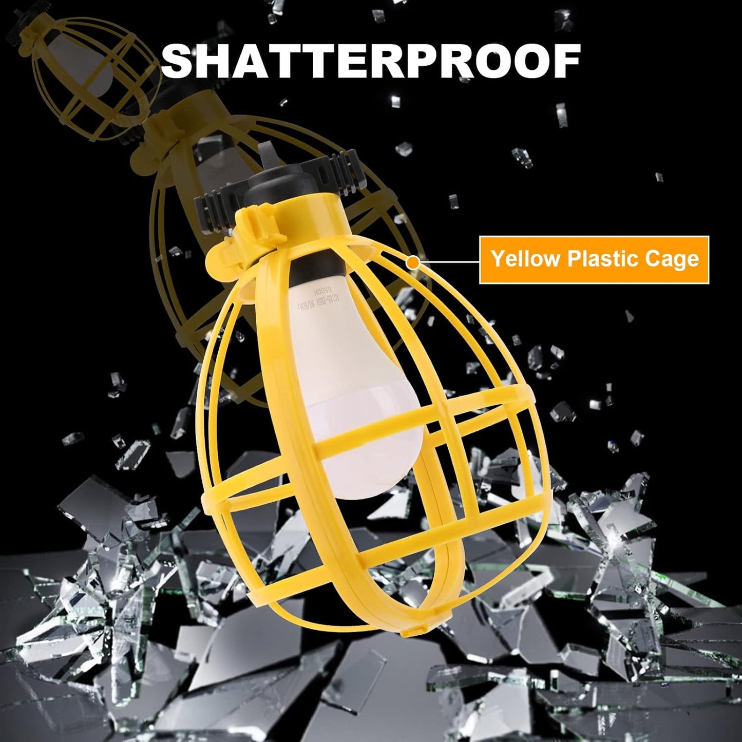 100FT Construction String Lights, 100W 11 Bulbs Work Lights with E26 Base, Construction Lights IP65 Waterproof, 8000LM 6500K Temporary Lighting for indoor Workshop, Mine cave, Job Site