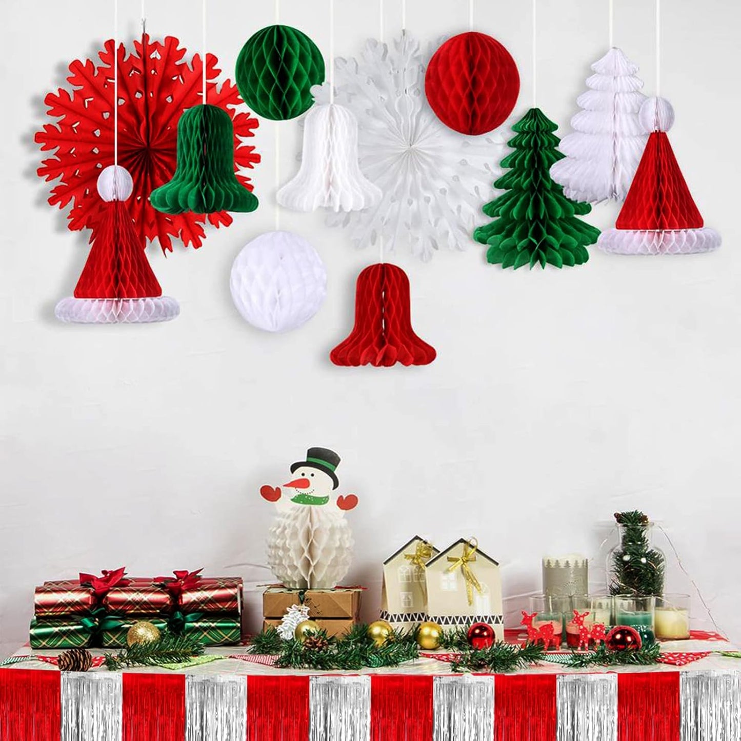 10 Pack 10 Feet Foil Fringe Garland Metallic Tinsel Streamers Banner Wall Hanging Backdrop for Parade Floats, Circus Welcome Carnival Birthday Party Decorations(Silver Red)