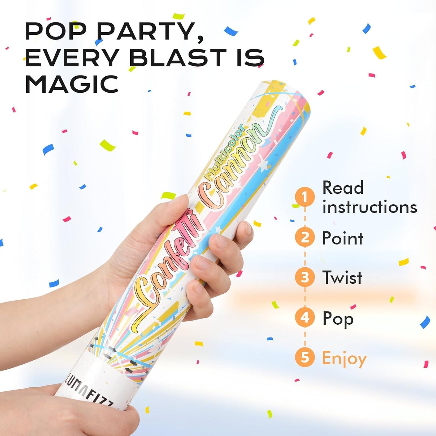 12 InchConfetti Biodegradable [6 Pack Confetti Cannons | Multicolor Confetti Poppers for Wedding Celebration, Birthday Party Christmas Eve and New Year Celebration (Dopamine color)