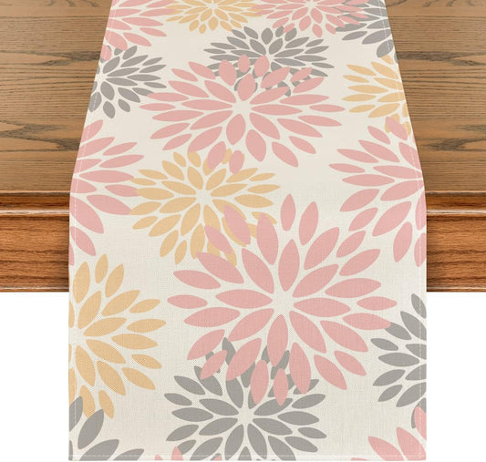 Artoid Mode Pink Dahlia Floral Pinnata Summer Table Runner, Spring Kitchen Dining Table Decoration for Home Party Decor 13x36 Inch