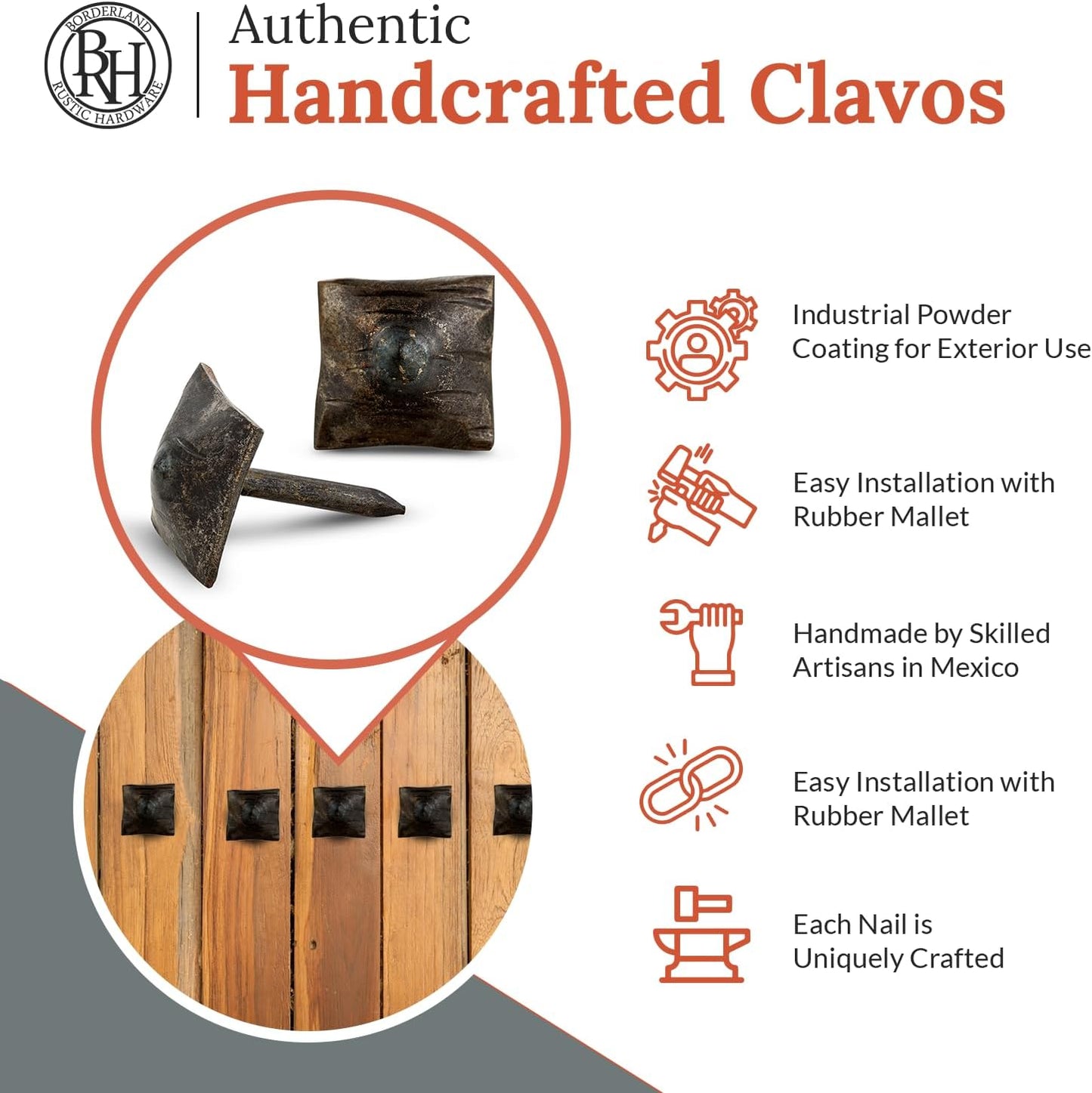 10 Pack 0.75" Square Head Iron Clavos Decorative Nails – Sealed Unfinished – Handmade Rustic Square Fasteners for Farmhouse Shutters, Barn Doors, Shutters, Gates – Ornamental Wood Accent