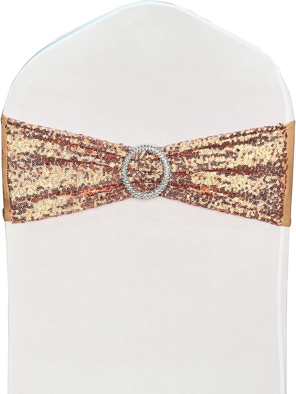 100 Pcs Chair Sashes Sequin Stretch Chair Bands Spandex Polyester Bows for Party Hotel Wedding Banquets Decoration - Rose Gold