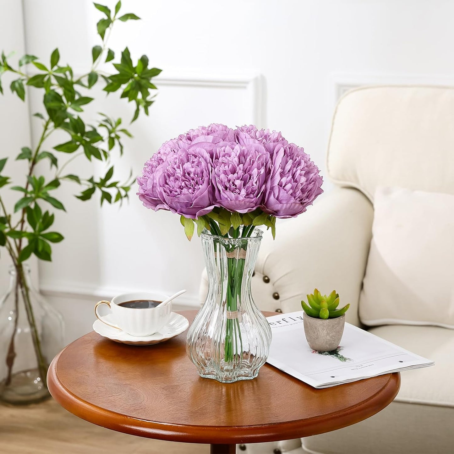 U'Artlines Artificial Peony Silk Flower with Stems 10pcs Real Look Vintage Peonies for Home Wedding Decoration (Purple)