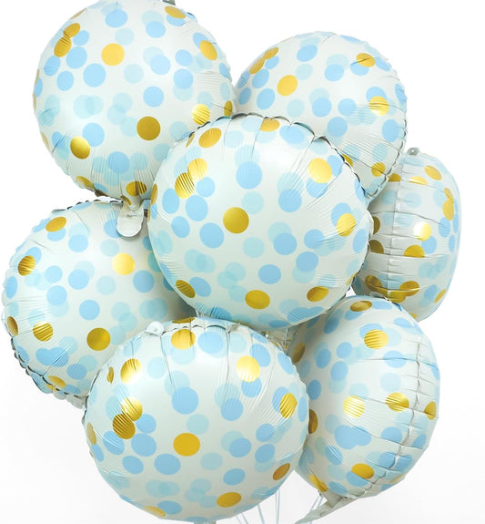 10 Pcs Blue Polka Dot Foil Balloons, 18" Foil Round Balloons with Blue Gold Dots, Helium-Friendly Circle Dot Balloons for Birthday Decor, Baby Showers, Gender Reveal, Holiday Festival Celebrations