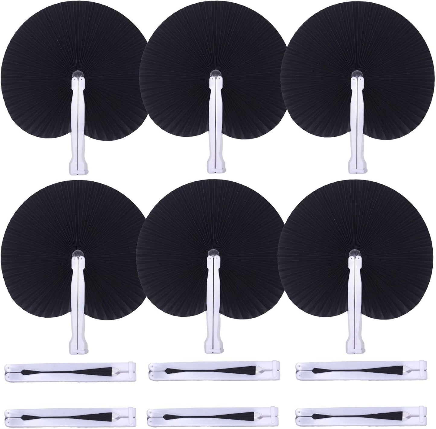 12 Packs Decorative Paper Folding Hand Fans Handheld,Black Round Foldable Wedding Fans Chinese and Japanese Fans Bulk for Bridal Guest Church Party Favors Dancing Birthday DIY