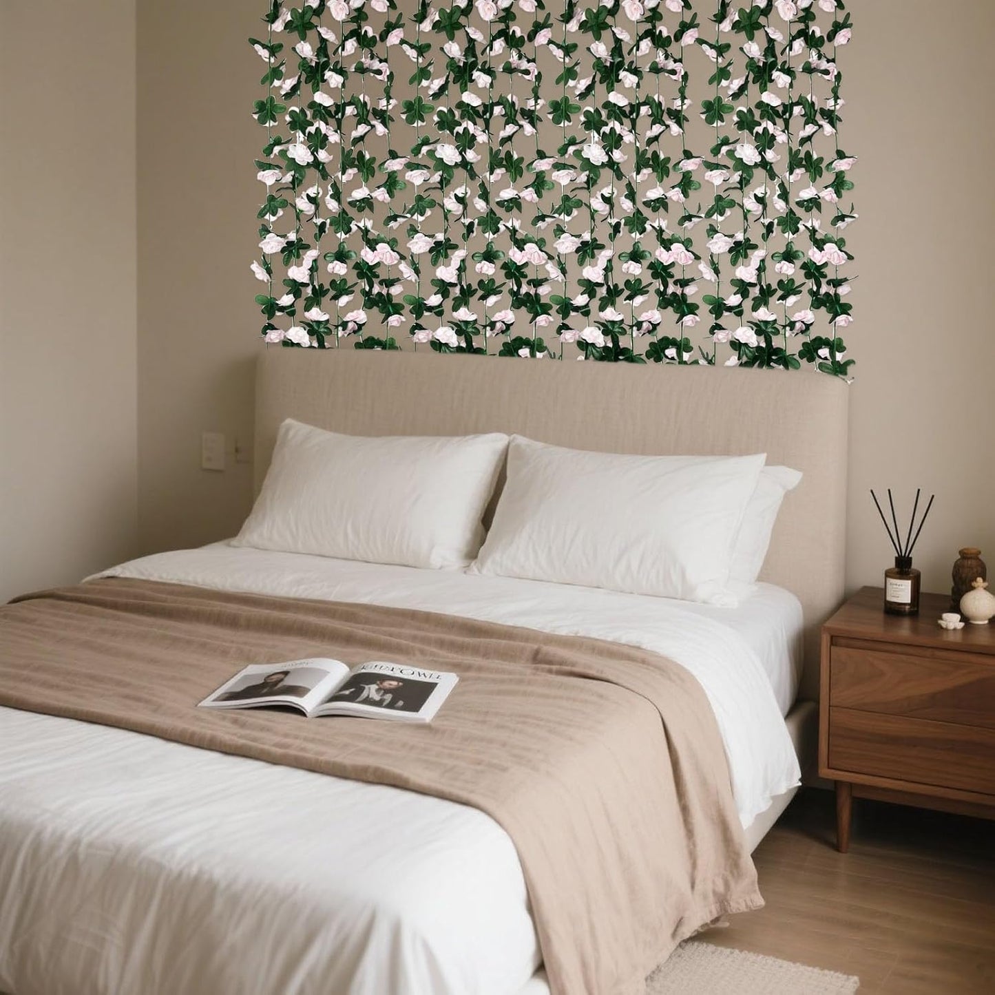 8Pcs 63Ft Light Pink Rose Garland, Fake Rose Hanging Flowers, Artificial Flower Vine, Hanging Floral Vine Garland for Wedding, Birthday Party, Wall Arch, Halloween, Christmas Garden Backdrop Decor