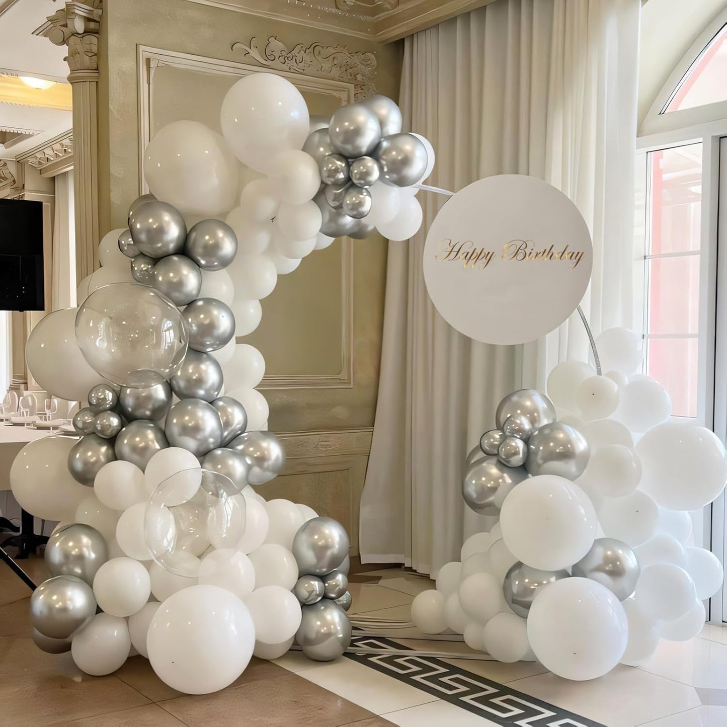 110pcs Metallic Silver Balloons 12 Inch Silver Latex Balloon Garland Arch Kit for Birthday Baby Shower Wedding Anniversary Graduation Party Decorations