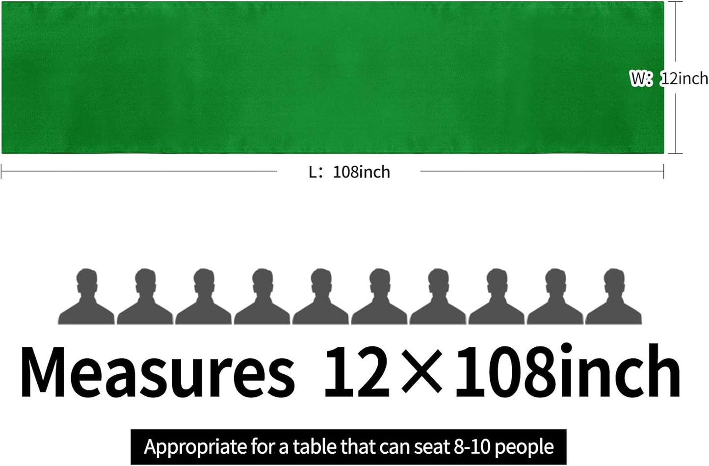 10-Pack Satin Table Runner Emerald 12 x 108 inches Long, Table Runners for Wedding, Birthday Parties, Banquets Decorations（10 Pack, 12x108 Inch, Emerald）