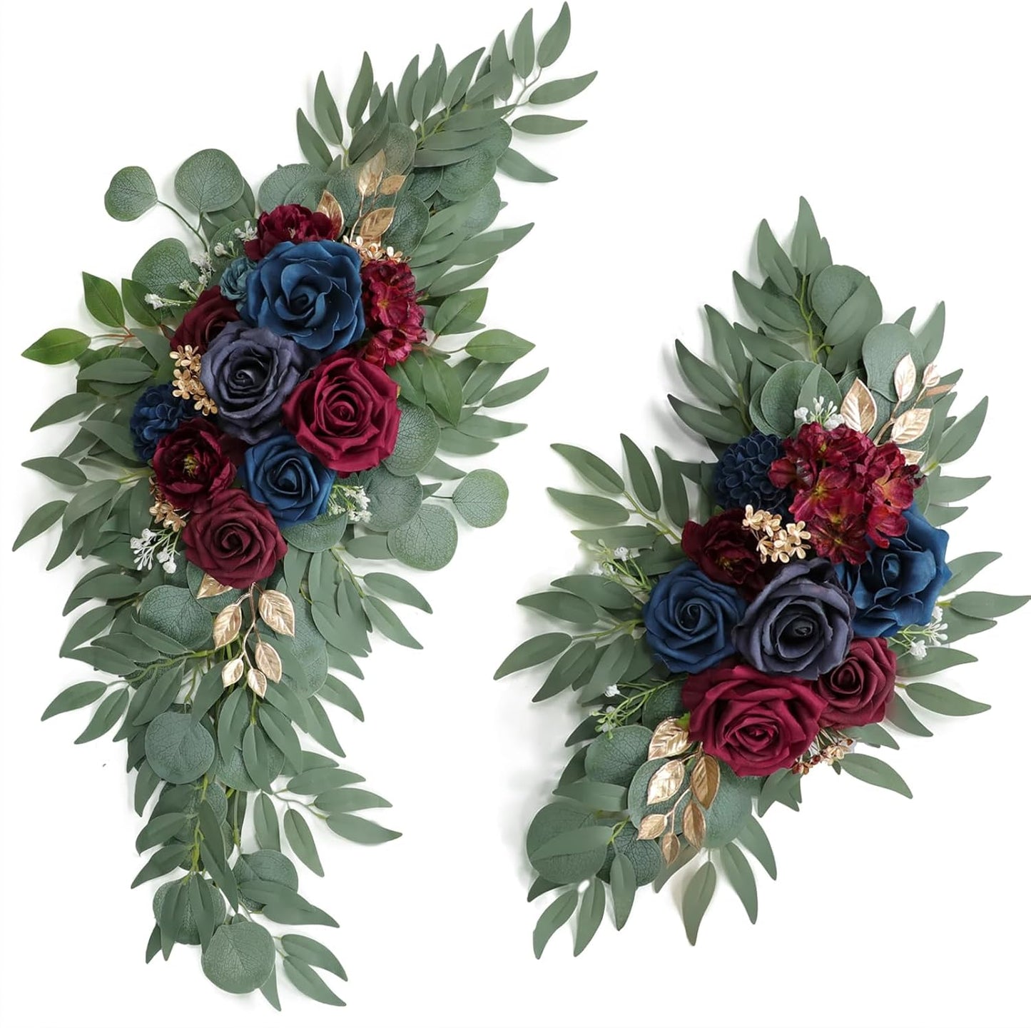 Artificial Navy Blue Wedding Arch Flower Swags Set of 2 for Wedding Welcome Signs Floral and Wedding Reception Ceremony Decorations, Burgundy Wedding Flowers Decor