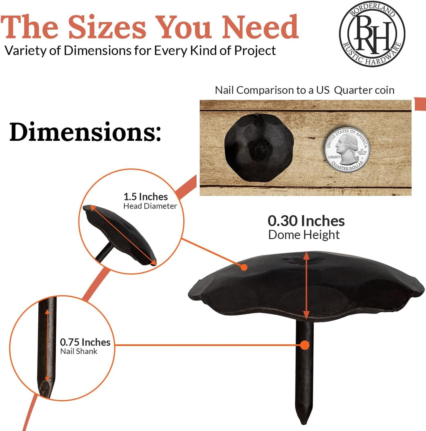 10 Pack 1.5" Round Head Iron Clavos Decorative Nails – Sealed Unfinished – Handmade Rustic Round Fasteners for Farmhouse Shutters, Faux Wood, Barn Doors, Shutters, Gates – Ornamental Wood Accent