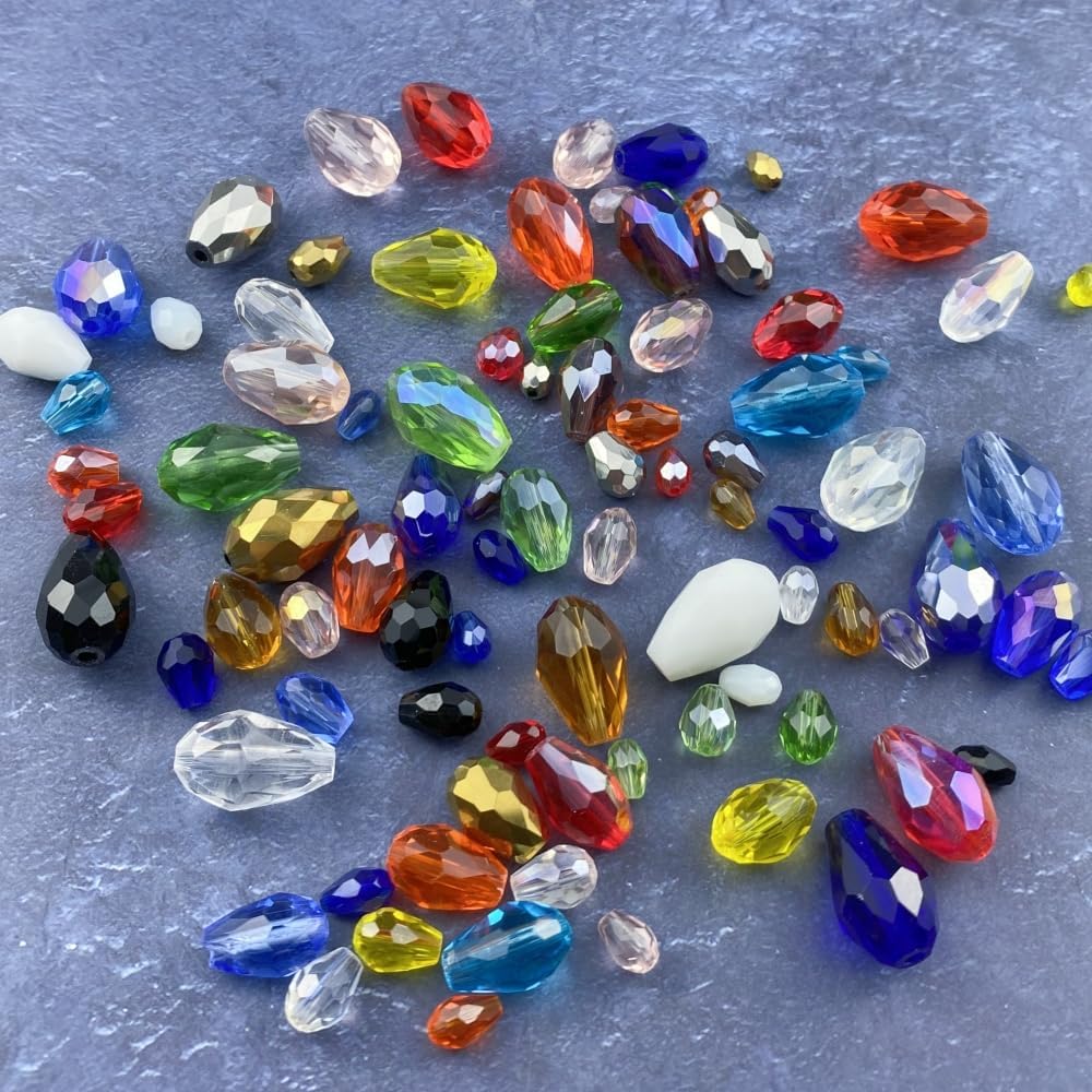 100pcs 8x12mm Teardrop Crystal Glass Beads Vertical Hole Faceted Glass Teardrop Spacer Beads for Bracelets Necklace Earring DIY Jewelry Making Craft(Transparent)