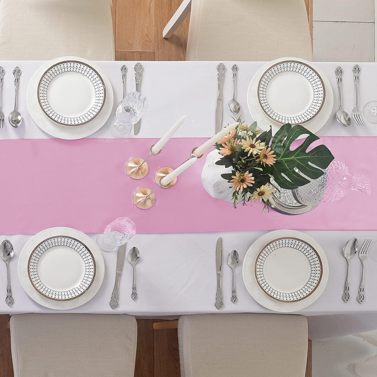 12Pack Table Runner 12 x 108 Inches Satin Silk Table Runner for Wedding, Birthday Party, Banquets, Graduations Decoration, fit Rectange and Round Table-Pink