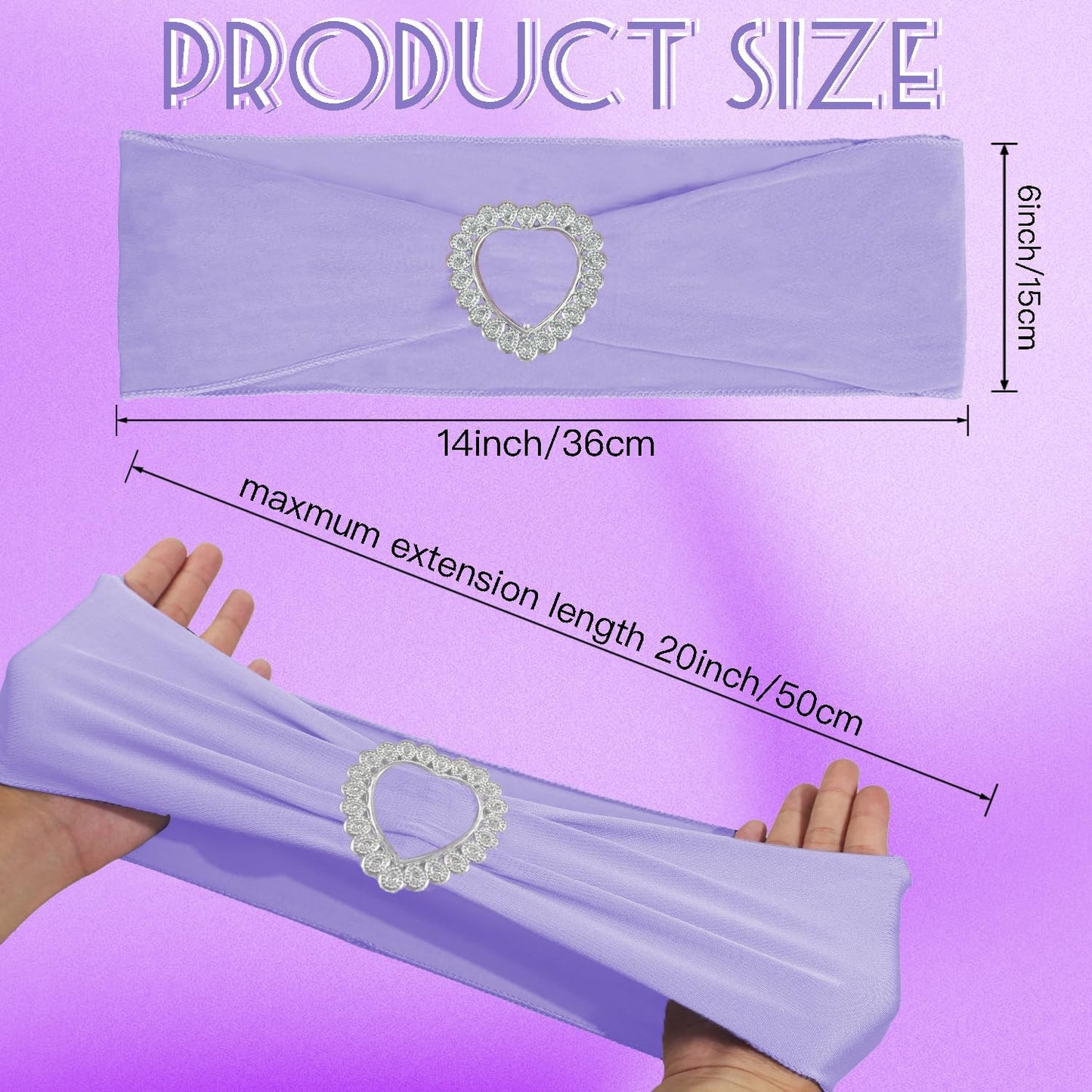 100PCS Spandex Chair Sashes Bows Universal Stretch Elastic Chair Cover Band Ties with Buckle Slider for Wedding Banquet Birthday Party Reception Event Decoration(Lavender)