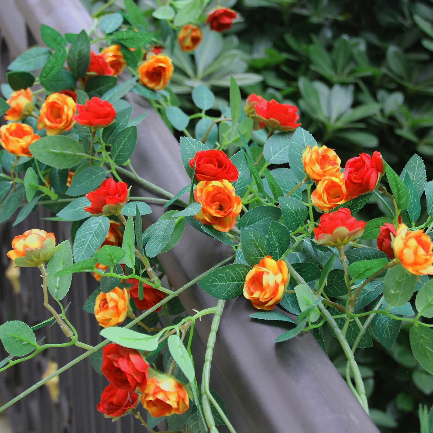 6FT Bendable Rose Vine with Butterflies, Wildflower Garland Hanging Floral Garland for Wall Decor Trellis Fence Home Room Decoration (Orange, 2pcs)