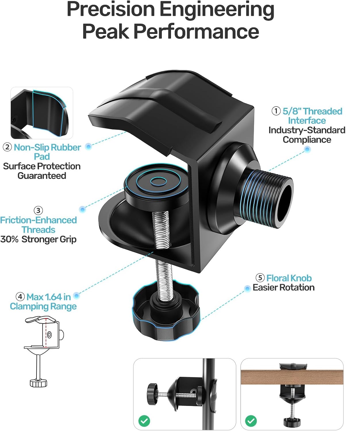 19-inch Gooseneck Microphone Holder Stand, Flexible Mic Arm with Super Crab Clamp for Mic Stand/Desk/Rod/Pole/Stick/Shelf/Tube Clamping, Ideal for Music Stand, Piano, Drum Recording