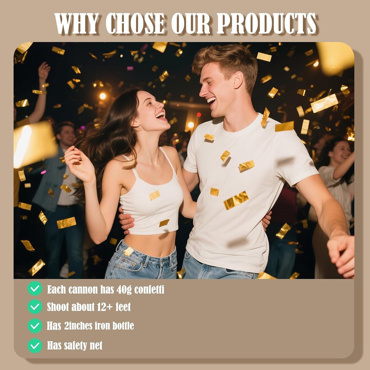 12 Inch Gold Confetti Poppers | 5 Pack Confetti Cannons for Weddings, New Years, Graduation, Anniversary and Any Celebration