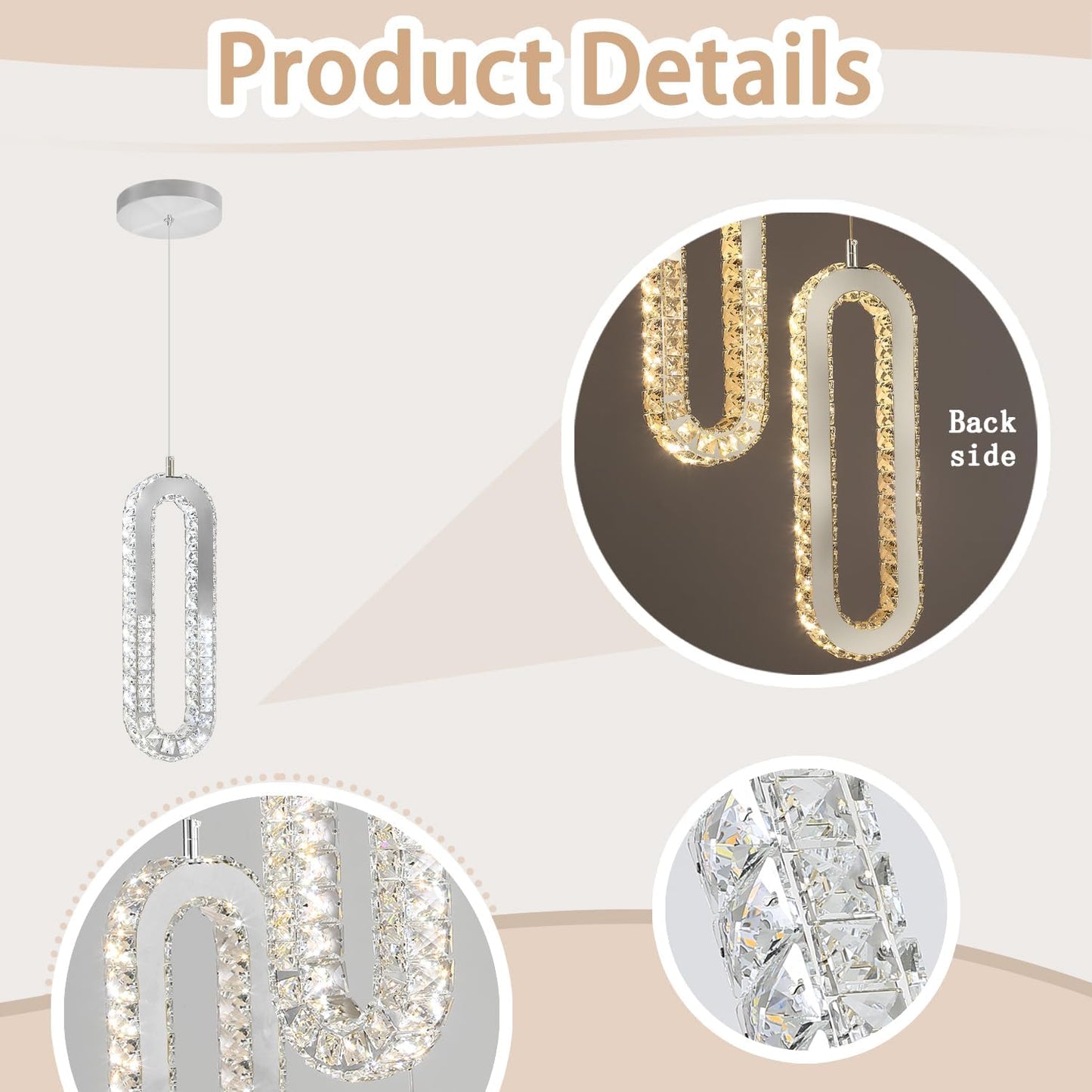 1-Ring Chandelier Silver Modern Pendant Lighting LED Dimmable Hanging Crystal Chandelier for Kitchen Island Foyer Lobby Living Room Staircaes