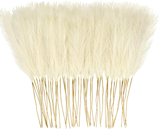 50PCS Faux Pampas Grass, 21.6" Short Artificial Pompous Grass Floral Fake Pompas Grass Branches Vase Filler Flower Arrangement for Home Wedding Boho Decor, Beige