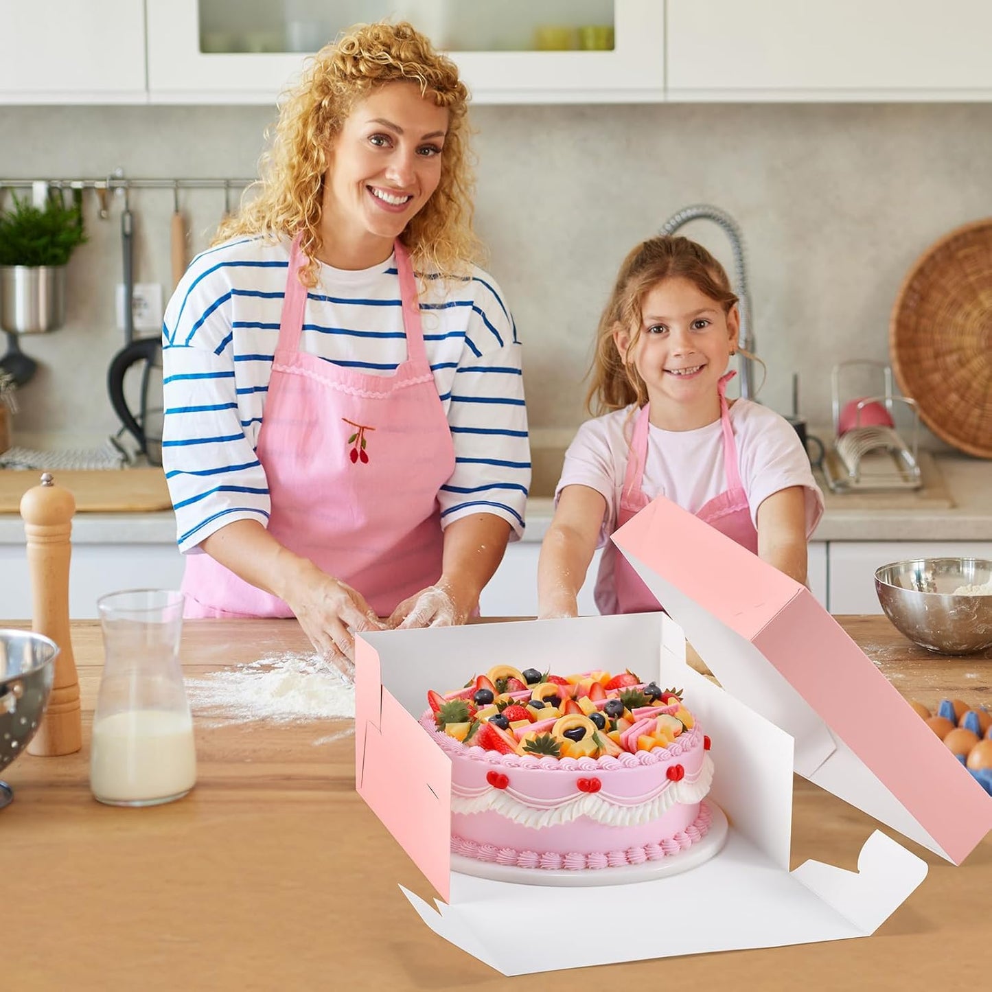 12Pcs Cake Boxes, 12x12x6 Inches Pink Bakery Boxes with Window, Large Disposable Cake Carrier Container for Pastries, Pie, Cookies, Chocolates, Cupcakes Dessert Boxes