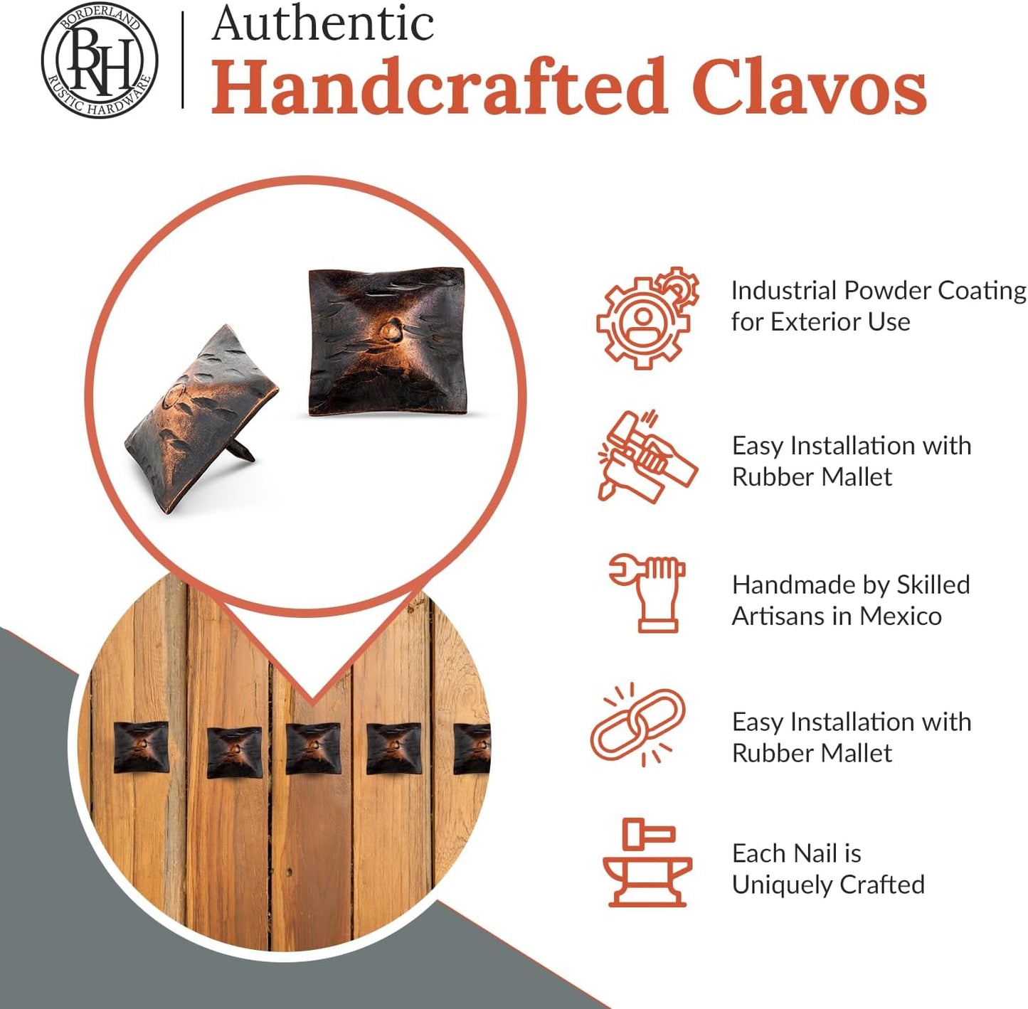 10 Pack 1.5" Square Head Iron Clavos Decorative Nails – Oil Rubbed Bronze – Handmade Rustic Square Fasteners for Farmhouse Shutters, Faux Wood, Barn Doors, Shutters, Gates – Ornamental Wood Accent