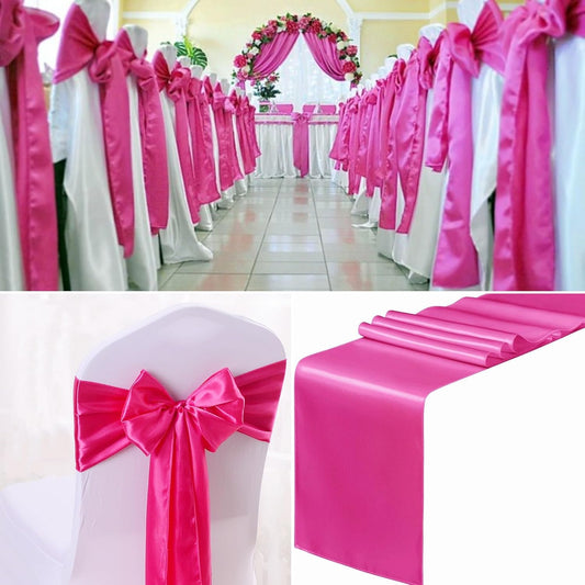 100 PCS Satin Chair Sashes Decorative Bow Chair Sashes Ties Back Ribbon Bows Chairs Cover Band for Wedding Party Ceremony Reception Event Banquet Hotel Birthday Home Kitchen Decor(7 x108inch,Hot Pink)