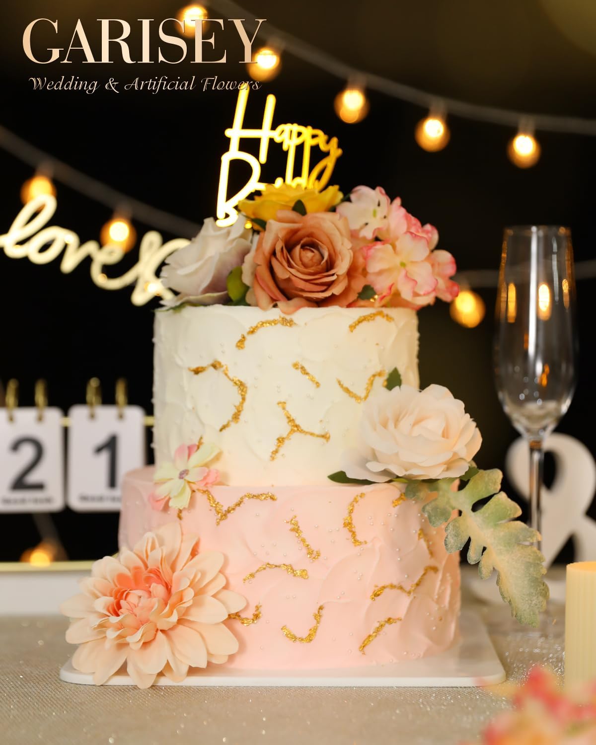 Artificial Flowers Combo, Mix Silk Flowers Roses, Peonies, Dahlias with Stems for DIY Wedding Bridal Bouquet, Baby Shower, Table Centerpieces, Home Decor, Floral Arrangements-Champagne Powder