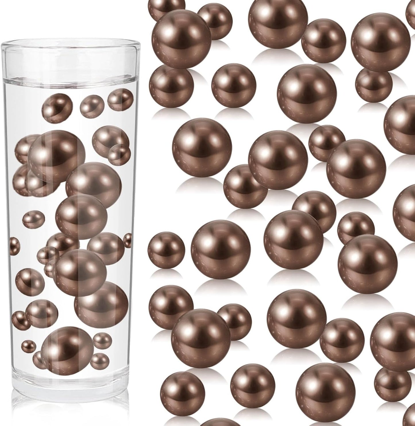 100PCS Brown Faux Pearls Beads for Centerpiece Vases, Vase Filler Faux Pearls, No Holes Filler Beads for Party Anniversary Birthday Wedding Table Decor, 14/20/30mm