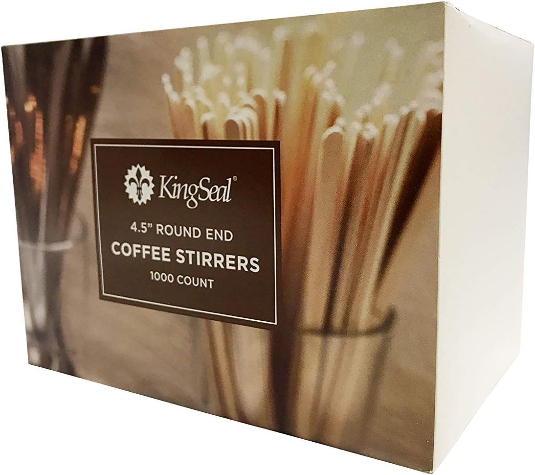 10,000 Count | KingSeal Natural Birch Wood Coffee Beverage Stirrers, Stir Sticks, Waxing Sticks, Popsicle Sticks, 4.5 Inches, Round End - 10 Boxes x 1000 Stirrers