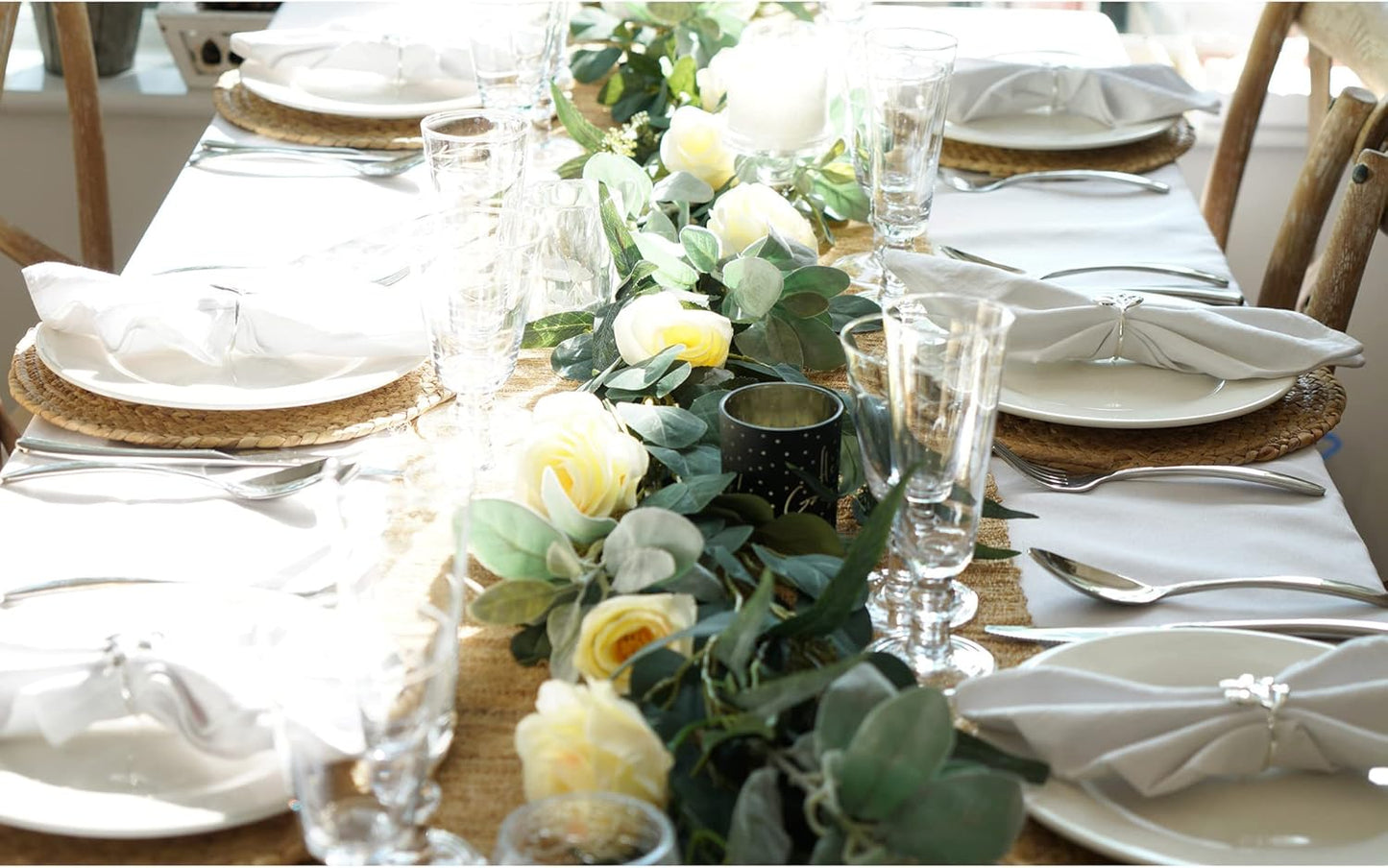 FiveSeasonStuff 29 Ft 4 Pack Rose Silk Flower Garland Artificial Flowers Decoration Hanging Floral Décor for Wedding Baby Shower Birthday Party Garden (Cream White)