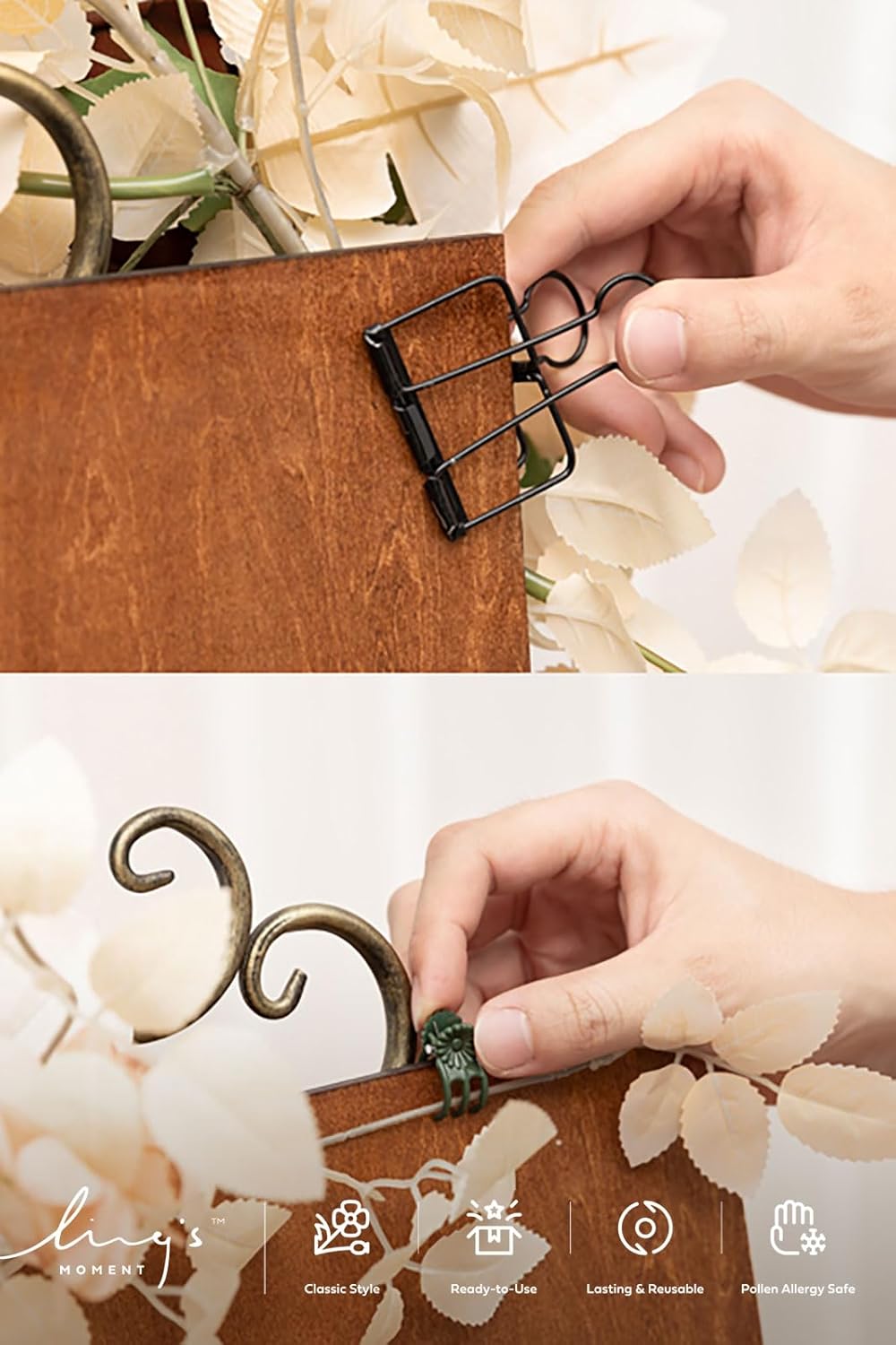 Ling's moment 2pcs Wedding Flowers Garland Artificial Floral Swag Arch Decorations Greenery Arrangements White & Beige Ceremony Reception Garden Easel Wall Entryway Outdoor Board(NOT Include Sign)