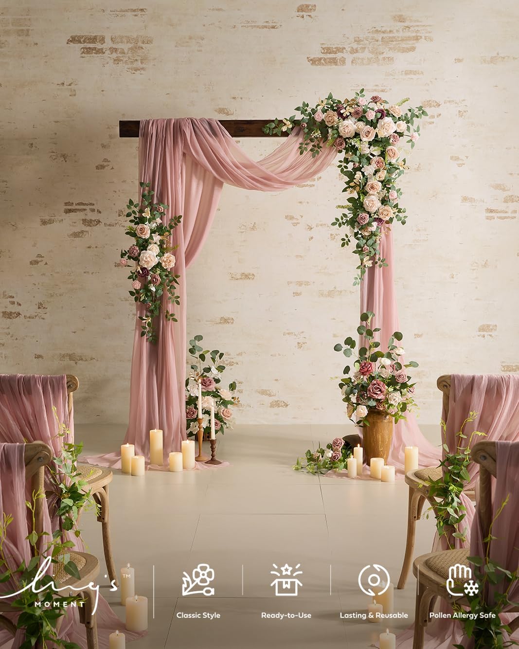 Ling's moment 17.5" Tall Standing Artificial Flowers Arrangements 4 pcs Wedding Aisle Runner Chair Decorations Dusty Rose Cream for Centerpieces Ceremony Reception Rose Floral Party Outdoor