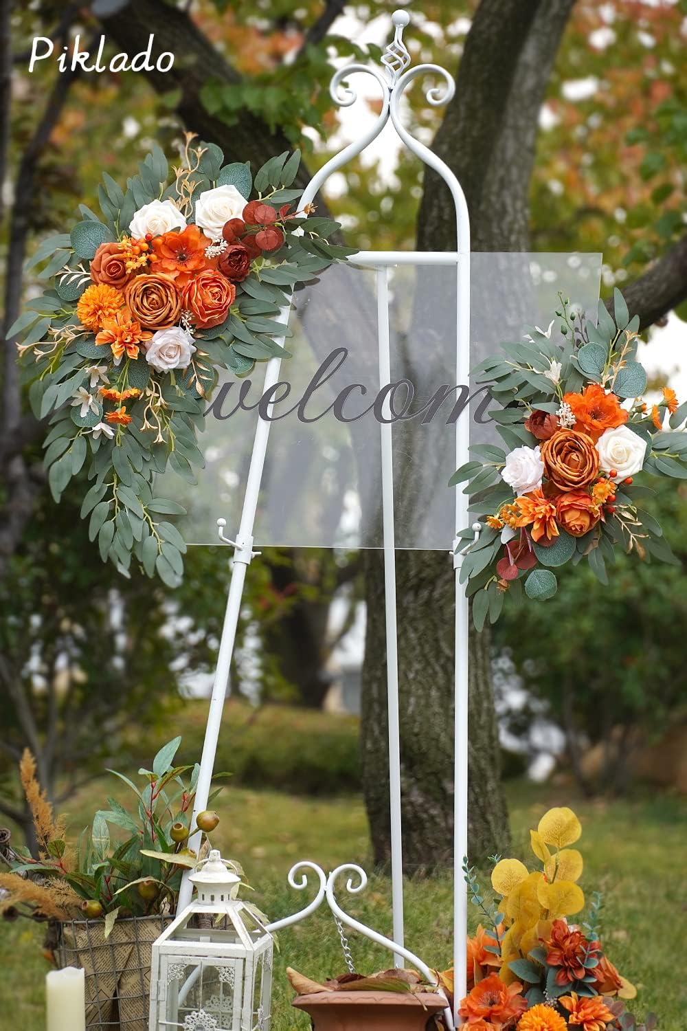 Faux Flower Swag Set of 2 for Wedding Welcome Signs Floral Swag Wedding Reception Ceremony Signs Decor (Orange)
