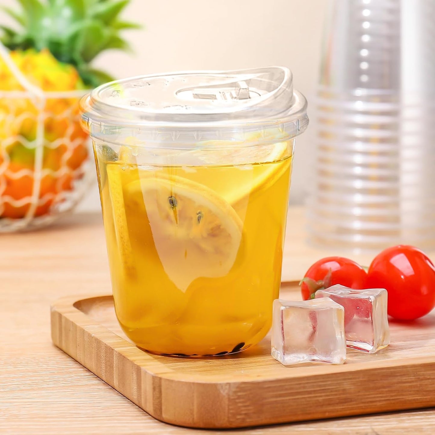 12oz Disposable Stemless Glasses With Strawless Sip Lids,PET Disposable Drinking Cups,Clear Plastic Wine Glasses for Parties Birthday,Wedding,Meeting,Christmas Party Supplies. (100, Transparent)