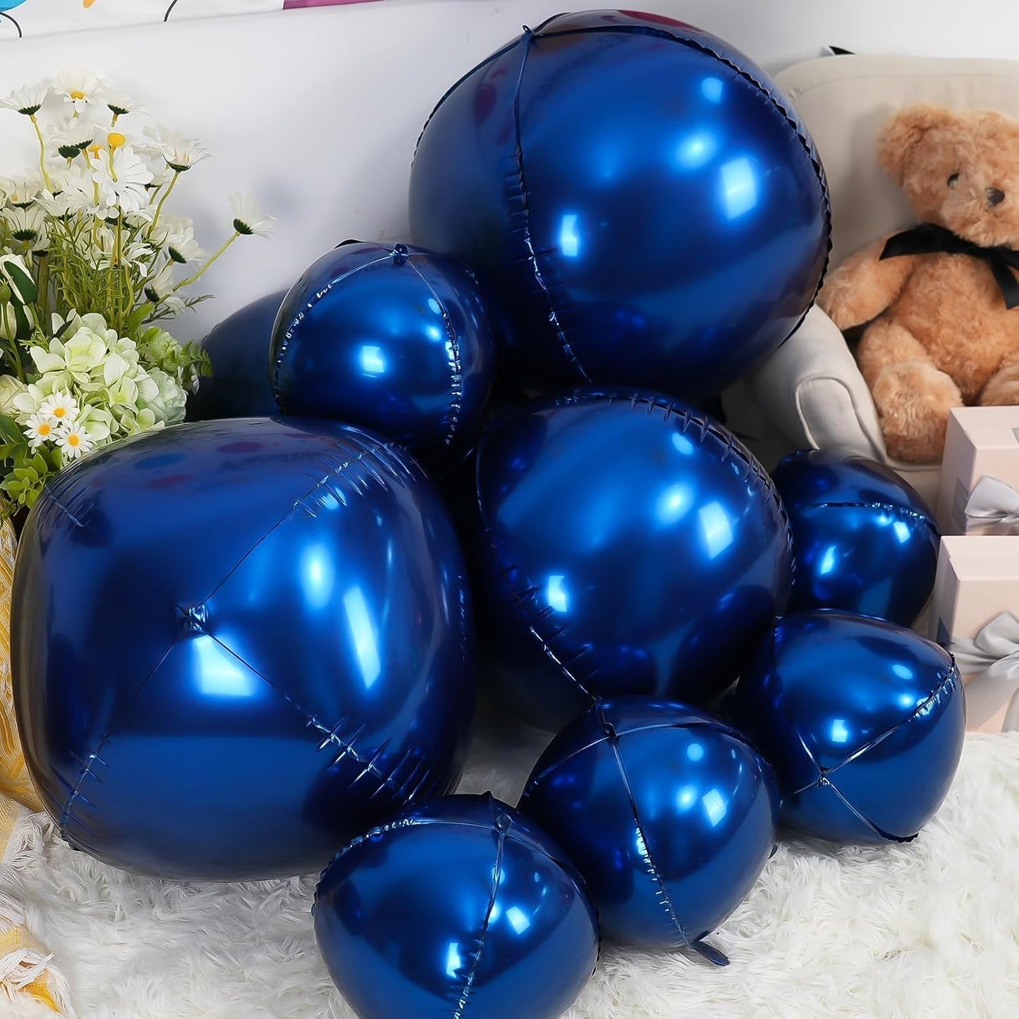 12Pcs Navy Blue Round Foil Balloons, 22" 15" 10" 4D Helium Ball Balloon, Metallic Blue Foil Balloon for Birthday Graduation Wedding Anniversary New Year Eve Disco Prom Party Decorations