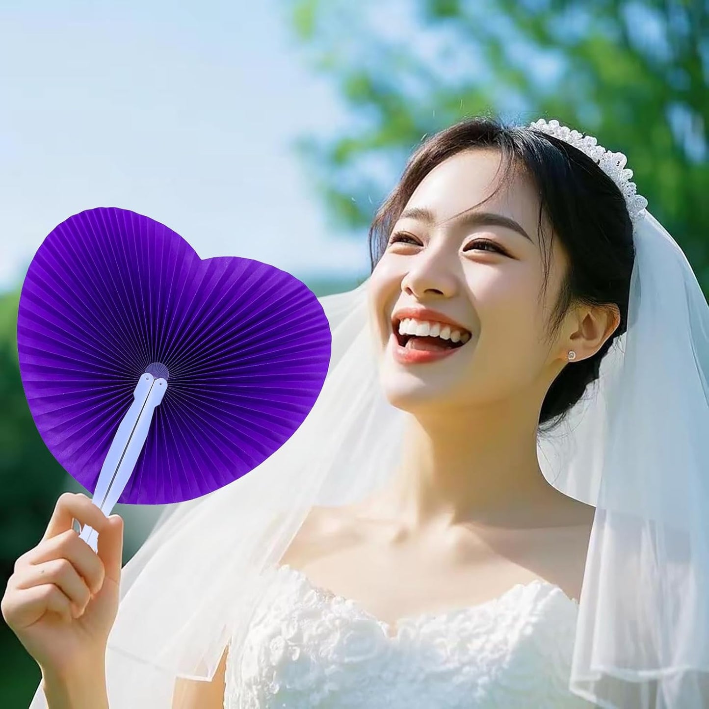 12 Packs Decorative Paper Folding Hand Fans Handheld,Purple Heart Foldable Wedding Fans Chinese and Japanese Fans Bulk for Bridal Guest Church Party Favors Dancing Birthday DIY