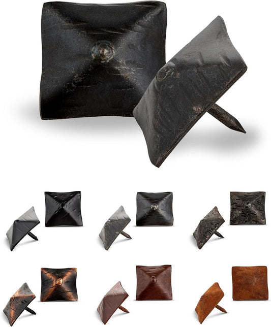 100 Pack 1.25" Square Head Iron Clavos Decorative Nails – Sealed Unfinished – Handmade Rustic Square Fasteners for Farmhouse Shutters, Faux Wood, Barn Doors, and Gates – Ornamental Wood Accent