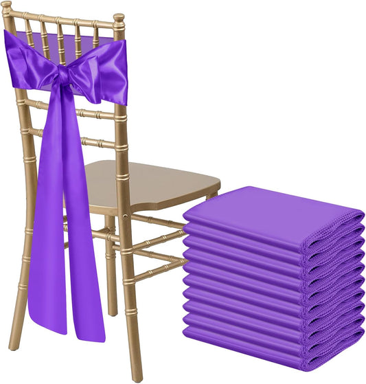 10 PCS Satin Chair Sashes Bows Universal Chair Ribbon Ties Back Sash for Wedding Party Reception Events Banquets Hotel Event Chair Cover Decoration (Champagne 7x108 inch)