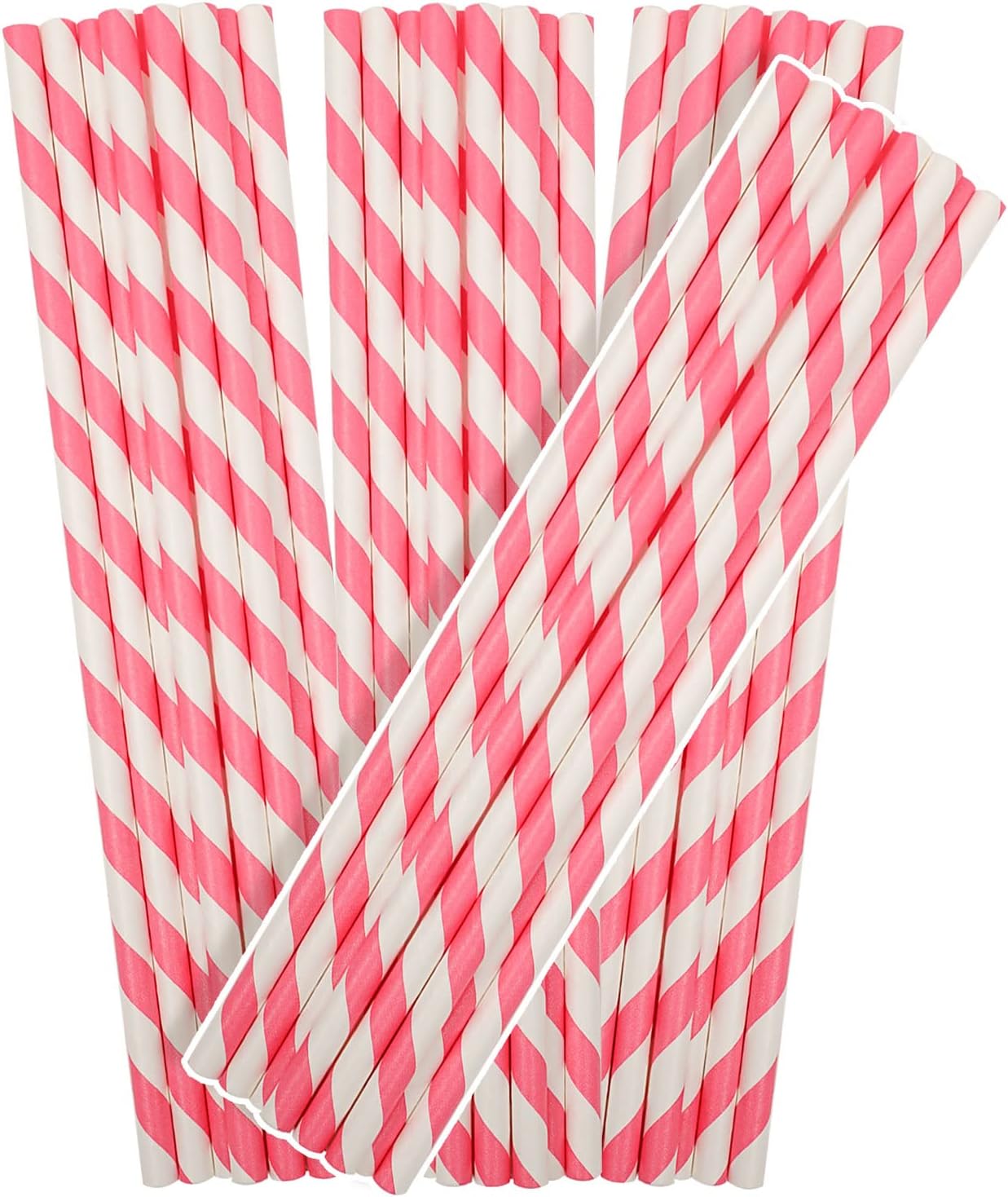 150 Packs Pink Paper Straws Drinking Disposable Stripe Straws Bulk qiqee