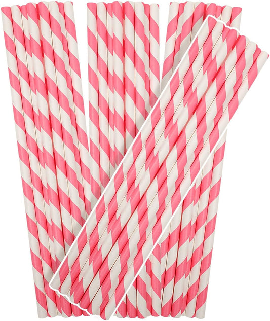 150 Packs Pink Paper Straws Drinking Disposable Stripe Straws Bulk qiqee