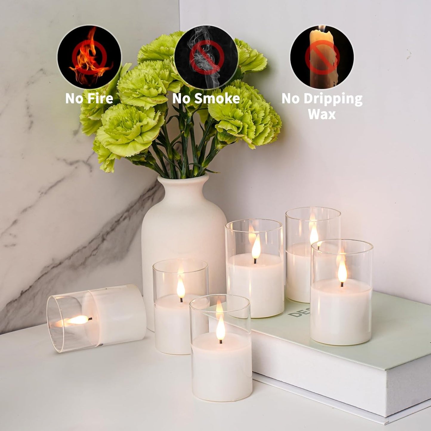 12Pack Glass Flickering Flameless Candles with Remote, 2"X3" Real Wax Votive Candles Battery Operated, Small Electric LED Candles for Wedding Home Decor, w/4 Timers+2 Lighting Modes [Clear]