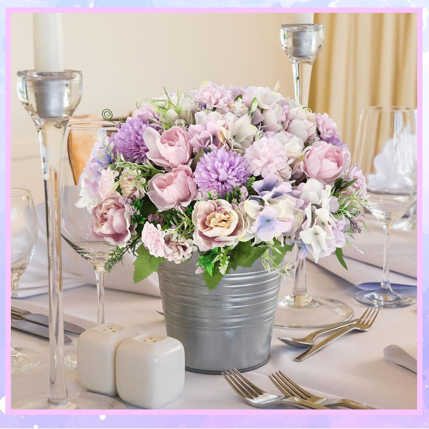 Tigeen Artificial Flowers Artificial Peonies Silk Flowers Faux Peony Fake Peony Silk Hydrangea Bouquet for Wedding Table Centerpiece Floral Vase Decor(Purple,24 Bundles)