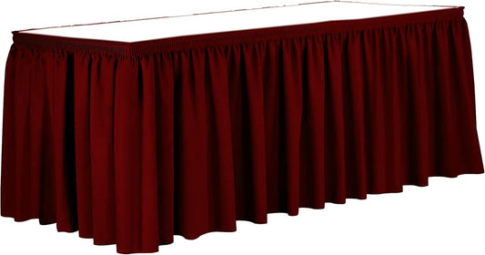 Ultimate Textile Pleat Polyester Fabric Table Skirt - Machine Washable Flame Resistant with Clips for Events, Weddings & Trade Shows, Cut & Sewn in Paterson, NJ - Cherry Red, 14' Shirred Pleat