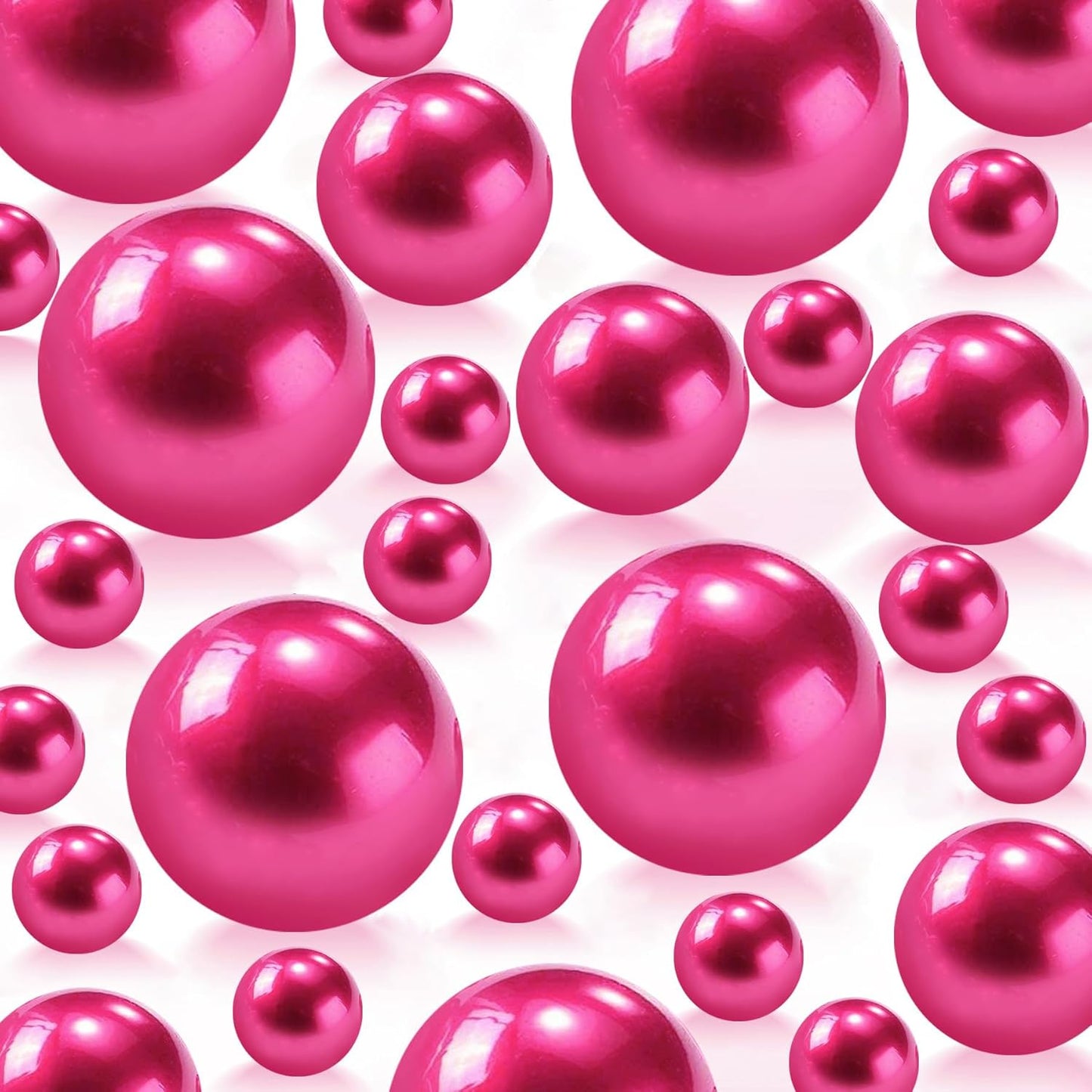 180PCS Hot Pink Beads for Centerpieces Vases, No Hole Polished Pearl Makeup Beads Mixed 8/14/20mm Sizes, Pearl Vase Fillers Table Scatters for Party Wedding Decor